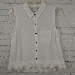 Cabi White Button Front Sleeveless Collared Top S